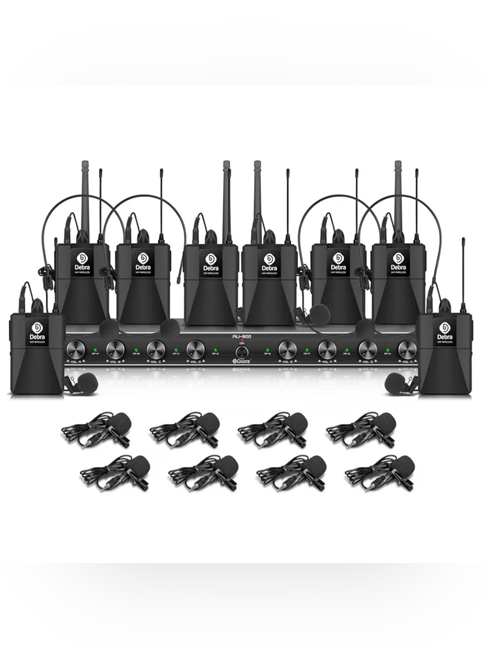 Debra Audio AU800 Pro UHF 8 Channel Wireless Microphone System with Headsets new
